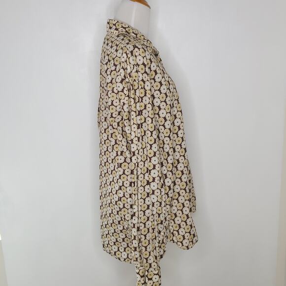 Ted Baker Button Front Shirt Floral Print Classic Fit Brown 100% Cotton XL - Picture 2 of 12